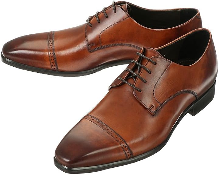 Amazon ザ スーツカンパニー カーフレザーセミスクエアトゥ ストレートチップシューズ ブラウン 45 The Suit Company ザ スーツカンパニー ビジネスシューズ