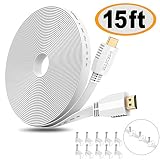 HDMI Cable Flat 15 ft, High Speed(4K 60Hz) Hdmi 2.0 Cord, 2160p HD 1080p 3D/4K Video/Ethernet/Audio Return Channel for Fire TV, Apple TV, Blue ray Players, PS4, PS3, Xbox One, Xbox 360 - White