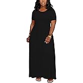 TOPSRANI Womens Plus Size Maxi Dresses for Women Oversize Casual Short Sleeve Crew Neck Loose Summer Dress with Pockets