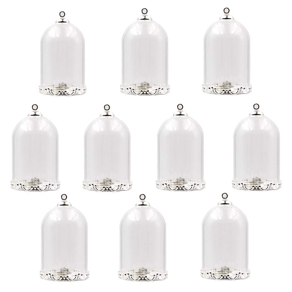 Photo 1 of 10 Pieces Clear Tube Globe Bottle with Findings, Hollow Glass Dome, Vial Pendant Charms (38x25mm Silver Crown)