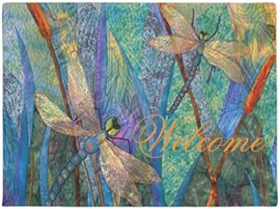 Colorful Dragonfly Welcome Door Mat Outside Rubber Floor Mats Non-Slip Entrance Way Rug Inside Mats 16 x 24"