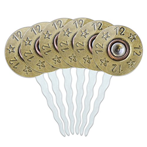 Set of 6 Cupcake Picks Toppers Decoration Guns Weapons Military - 12 Gauge Spent Shell (Image Only)
