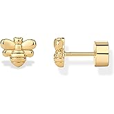 PAVOI 14K Gold Plated Dainty Flat Back Earrings for Women - Hypoallergenic Sterling Silver Posts Helix Cartilage Piercing Jewelry - Emoji Motif Bow Celestial Flatback Gold Stud Earrings Screw Back
