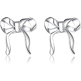 SLUYNZ 925 Sterling Silver Bow Stud Earrings for Women Teens Bow Ribbon Earrings Stud Bowknot Earrings