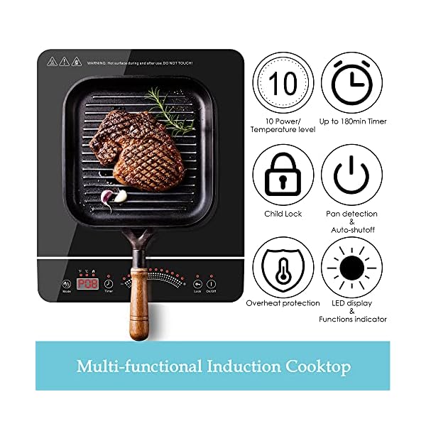 Induction Hob Portable, Single Induction Cooker, Electric Cooktop Hot Plate Ceramic Glass with Sensor Touch LED Display 3 Hours Timer 2000W