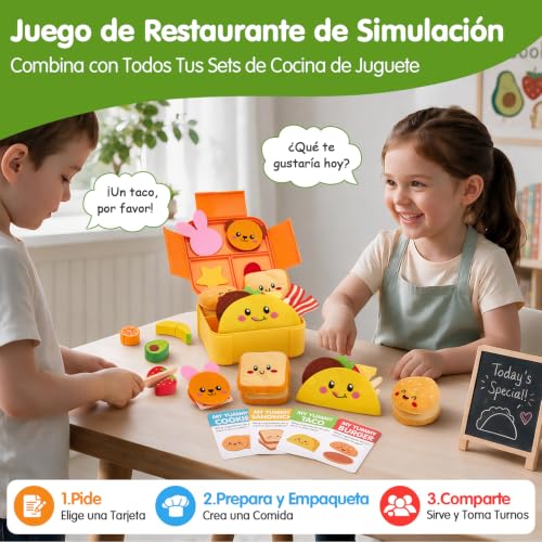 hahaland Food Toy for Children's Kitchen with Cuttable Fruits 3 Years+ | 43 Pieces, with Menu and Lunch Box, Kitchen Accessories, Creative Role Play, Easy to Store, Gift Girls 3-5 Years