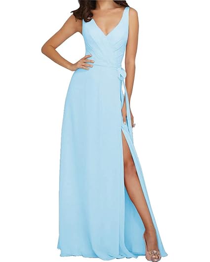 Stylefun Bridesmaid Dresses Long V Neck Split Beach Wedding Evening Prom Dress For Women Bd88016