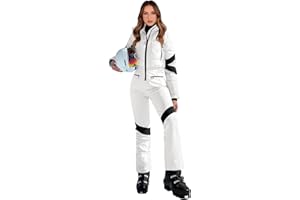 Yousify Womens Onesie Ski Suit Winter Outdoor Sports Warm Waterproof Snowsuit Color Block Jumpsuits Snow Jackets