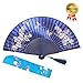 OMyTea® Hand Held Silk Folding Fans with Bamboo Frame - with a Fabric Sleeve for Protection for Gifts - 100% Handmade Oriental Chinese/Japanese Vintage Retro Style - for Women Ladys Girls (WZS-16)