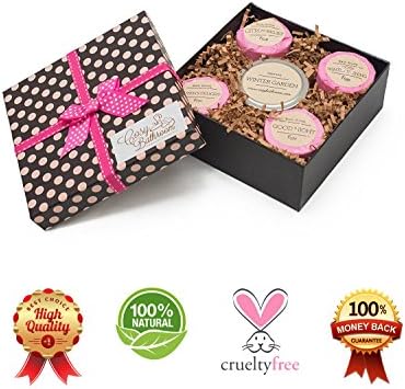 Deluxe USA Handmade Bath Bomb Gift Set, 4 x 4oz Large Bath Bombs & Jasmine tin Candle, Natural, Organic, Essential oils, Spa, Relaxation Gift, Relaxation Candle, Valentines gift for her.