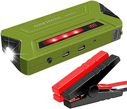 10000mAh Car Jump Starter kit,12V Emergency Starting Power Supply, 400A Pea Battery Booster, Dual Smart USB Charging Ports,Built in LED Flash Light and Professional Emergency Safety Hammer. (green)