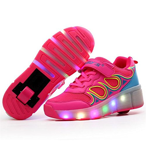 LED Flashing Single Wheel skating shoes Girl's Roller Flashing Shoes (Pink-1.5 M US Little Kid)