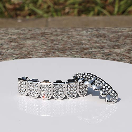 Gold Grillz Teeth Set With CZ Diamonds - 24k Plated Top & Bottom Hip Hop Bling Grill With Mold Kit