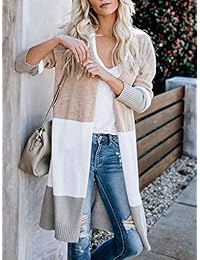 GinkgoTree Women's Striped Long Cardigan Color Block Print Coats Boho Front Open Lightweight Knit Sweaters