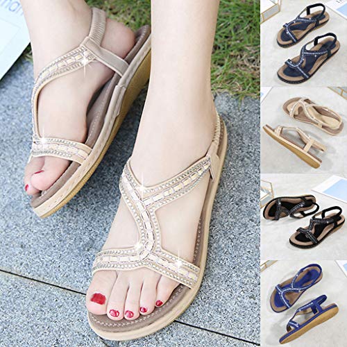 chengzhijianzhu Women's Sandals Bling Crystal Peep Toe Flats Slip-On Flip-Flops Slides Basic Slingback Beach Slippers Shoes - Thumbnail 7