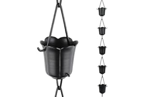 Rain Chains by JASINC 8.5 ft Tulip Cups Black Powder Coated, to Replace Roof Gutter Downspout, with Installation Kit, Rainwater Catcher/Water Diverter, JAS4002BLK
