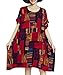 ELLAZHU Women Summer Loose Plus Size Plaid T-Shirt Dress GA622 Red, One Size