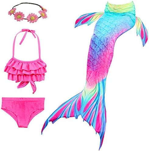 Girls 4 Pcs Bikini Mermaid Tails Swimwear Masquerade Pool Party Bikinis Kids