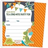 Koko Paper Co Dinosaur Party Invitations for Kids’ Birthdays or Baby Showers. Set of 25 Cards and Envelopes. Colorful, Fill-In Style For Boys and Girls, 5” x 7” Printed on Heavy 140lb Card Stock