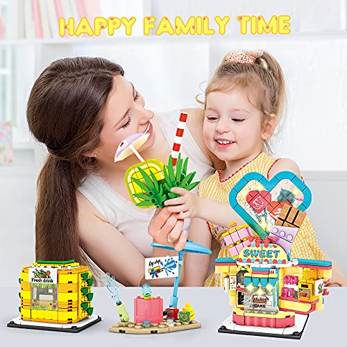 HOGOKIDS Girl STEM Building Toys - 673 PCS Dessert Shop Street View | 2 in 1 STEM Blocks Dream Pink Cake Girls Toy Set | Best Christmas Birthday Gifts for 6 7 8 9 10 11 12 Years Old Girls