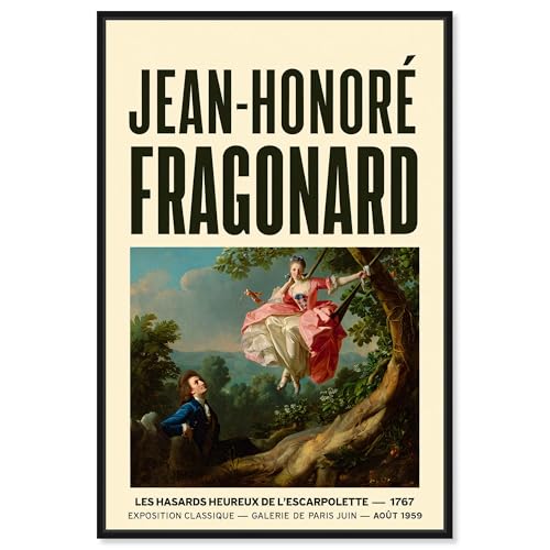 Art Remedy Fragonard's Swing Canvas Vintage Art Poster, Black Frame, 16 x 24