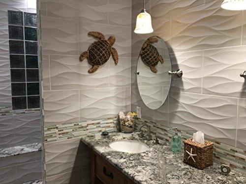 Beach Style Glass Tile Mother of Pearl Shell Resin Kitchen Backsplash Green Lake White Stone Interlocking Art Tile TSTMGT084 (10 Square Feet )