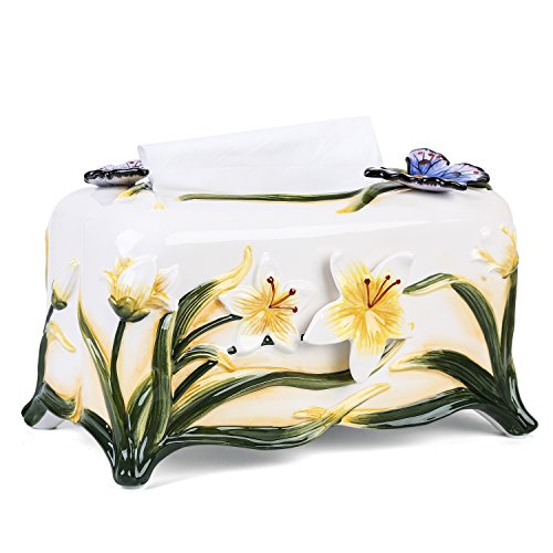 FORLONG FL9002 Ceramic Facial Tissue Dispenser Box Paper Dispenser Box Tissue Holder for Bathroom Vanity-Orchid