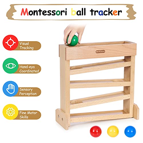 MORITECK Montessori Ball Drop Toy, Wooden Ball Tracker, Early