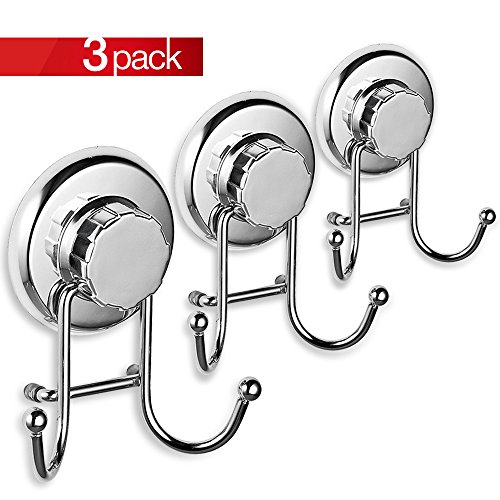 HASKO accessories - Powerful Vacuum Suction Cup Hook Holder - Organizer for Towel, Bathrobe and Loofah - Strong Stainless Steel Hooks for Bathroom & Kitchen, Towel Hanger Storage (3 Pack)