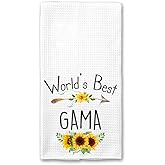 World's Best Gama Kitchen Towel, Floral Sunflower Kitchen Towel, Best Gama Ever, Gift Mothers Day Birthday Christmas Thanksgiving for Gama, Soft and Absorbent Kitchen Tea Towel