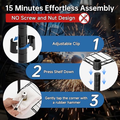 Mapleyard Storage Shelves 5 Tier Sturdy Metal Garage Shelving Unit with Adjustable Leveling Feet, Space-Saving Shelves Organizer for Pantry, Laundry, Kitchen, 90cm x 35cm x 183cm, NSF Certified,Black