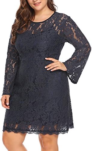 Women's Plus Size Elegant Flare Long Sleeve Lace Bodycon Cocktail Party Dresses