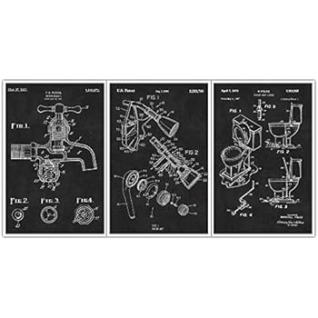 Plumbing Toilet, Faucet, and Shower Head Patent Prints - Set of 3 Posters