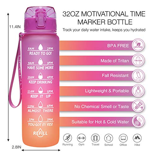 KEEPTO 32 oz Water Bottle with Straw Motivational Water Jugs with