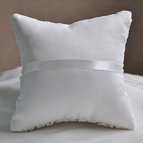 Adeeing Floral Rhinestone Lace Bridal Wedding Ring Pillow Jewelry Bearer White Cushion Holder,6 x 6 Inch - Thumbnail 5