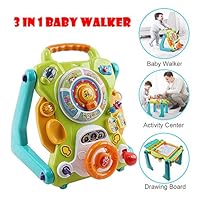 Wotryit 3 in 1 Baby Sit to Stand Walkers Toys, Kids Activity Center, Toddlers Musical Fun Table, Lights 