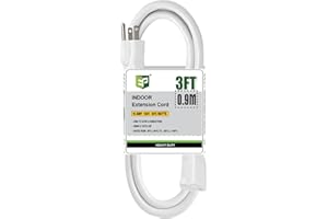 EP 3 Ft Indoor Extension Cord, 12/3 SJTW Heavy Duty Extension Cable with 3 Prong Grounded Plug, 15 AMP Power Cord for Lawn, G