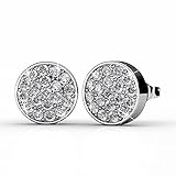 Cate & Chloe Nelly 18k White Gold Pave Stone Stud Earrings with Swarovski Crystal Cluster, Round Cut Swarovski Stones, Stud Earring Set, Trendy Jewelry for Women, Girls, MSRP $129