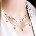 Geerier Stunning Double Layer Coin Choker Necklace Dangle Synthetic Diamond Beads