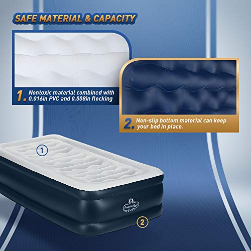 Forbidden Road Air Mattress,Twin and Queen Size Inflatable Double Airbed with Built-in Electric Pump Durable Firm Blow Up Raised Bed with Storage Bag Easy Setup (Twin, 75.2”38.98”18.11”) - Thumbnail 3