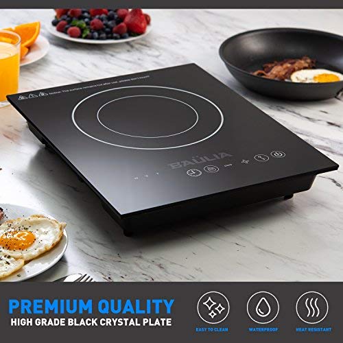 Baulia SB816 Induction Cooker Single Touch - 1800-Watt Countertop Burner for Fast Cooking, Precise Digital Temperature Control + 4 Hour Timer, 1800 Watt, Black