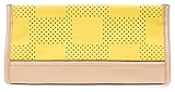Isaac Mizrahi Womens Fashion Designer Handbags Kay Leather Check Perforated Clutch Canary Yellow