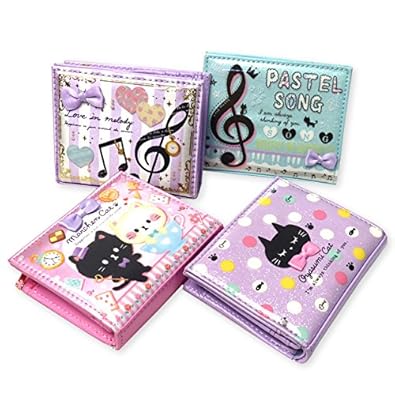 Amazon 子供 ウォレット 財布 女の子 二つ折り ネコ 音符 リボン付