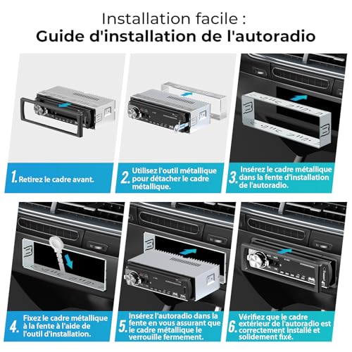 RDS Bluetooth Car Radio, CENXINY Bluetooth Car Radio, FM Car Radio, 1 DIN, 2USB, Charge 2.1 A, Aux-in, Micro SD Support iOS, Android