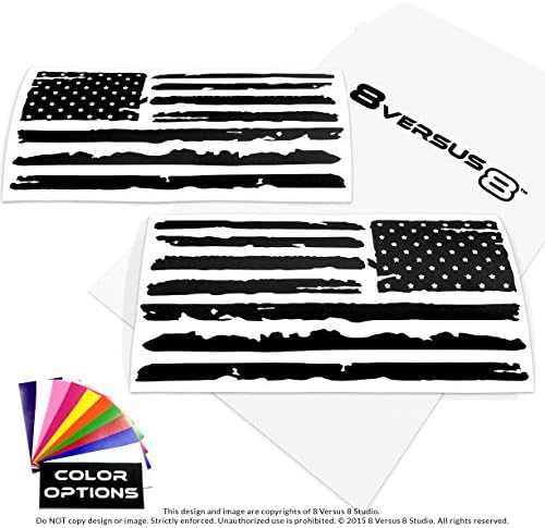 Distressed Flag Decal Sticker - Quantity: 2 - Indoors or Outdoors - Cars, Laptops, Walls, Windows, etc. (20" wide x 9.8" tall, Black)
