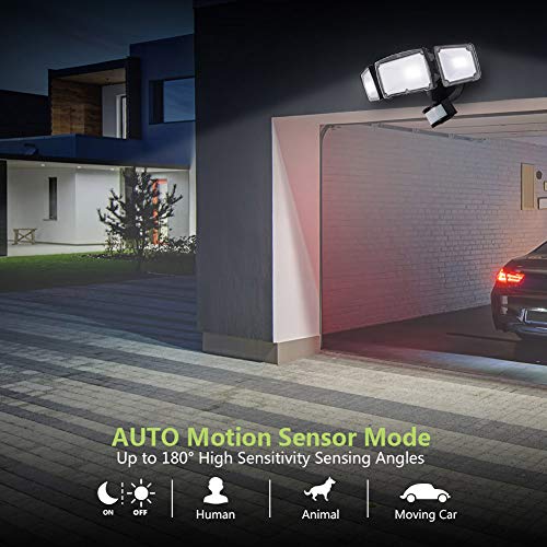 Glorious-LITE 3500LM Motion Sensor Light Outdoor, 39W LED Motion Security Light, 6000K, IP65 Waterproof, Adjustable 3 Head Motion Flood Lights for Entryways, Stairs, Yard, Front Door and Garage