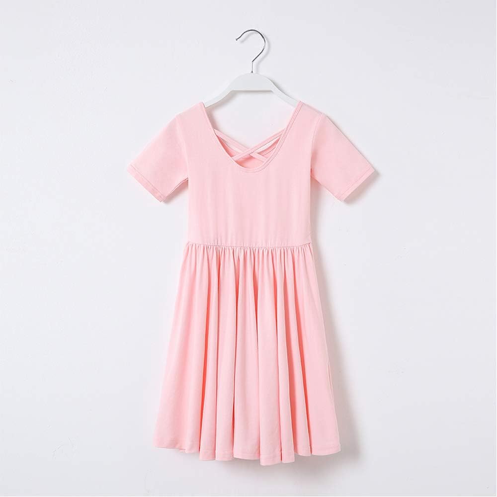 STELLE Toddler/Girls Short Sleeve Casual A-Line Twirly Skater Dress for School Party 3-12 Years: Clothing