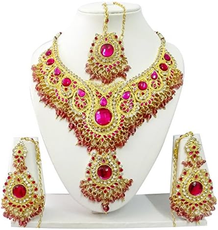 Exquisite Jewels Indian Bollywood Jewelry Set Ethnic Gold plated Necklace set with Earrings and Maang Tikk JS9003 Available in 12 colors