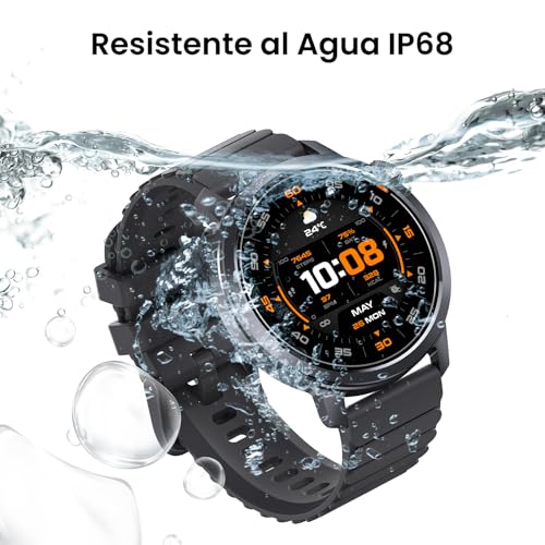 KOSPET ORB Reloj Inteligente Hombre y Mujer, Ultraligero Bluetooth Llamadas, Pantalla AMOLED 25 Días de Batería, Monitor de Frecuencia Cardíaca/Sueño/SpO2 Smartwatch Redondo IP68, 175 Modos Deportivos