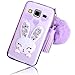 Samsung Galaxy Grand Prime SM-G530 SM-G531FZ Case Cute, Sunroyal Soft Transparent TPU 3D Cartoon Rabbit Stand Bling Diamond Silicone Ear Ultra thin Case with Hairball Pompon Wrist Strap Purple